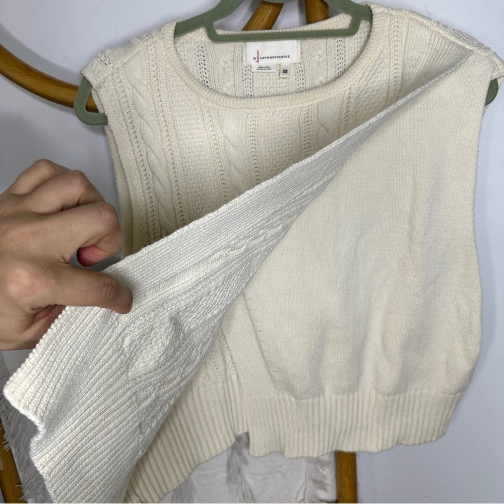 Anthropologie Cream Cable Knit Sweater Vest sz OS - Picture 3 of 4